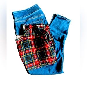 Maurices Lux Long sleeve plaid shirt w/ Old Navy Super Skinny jegging.